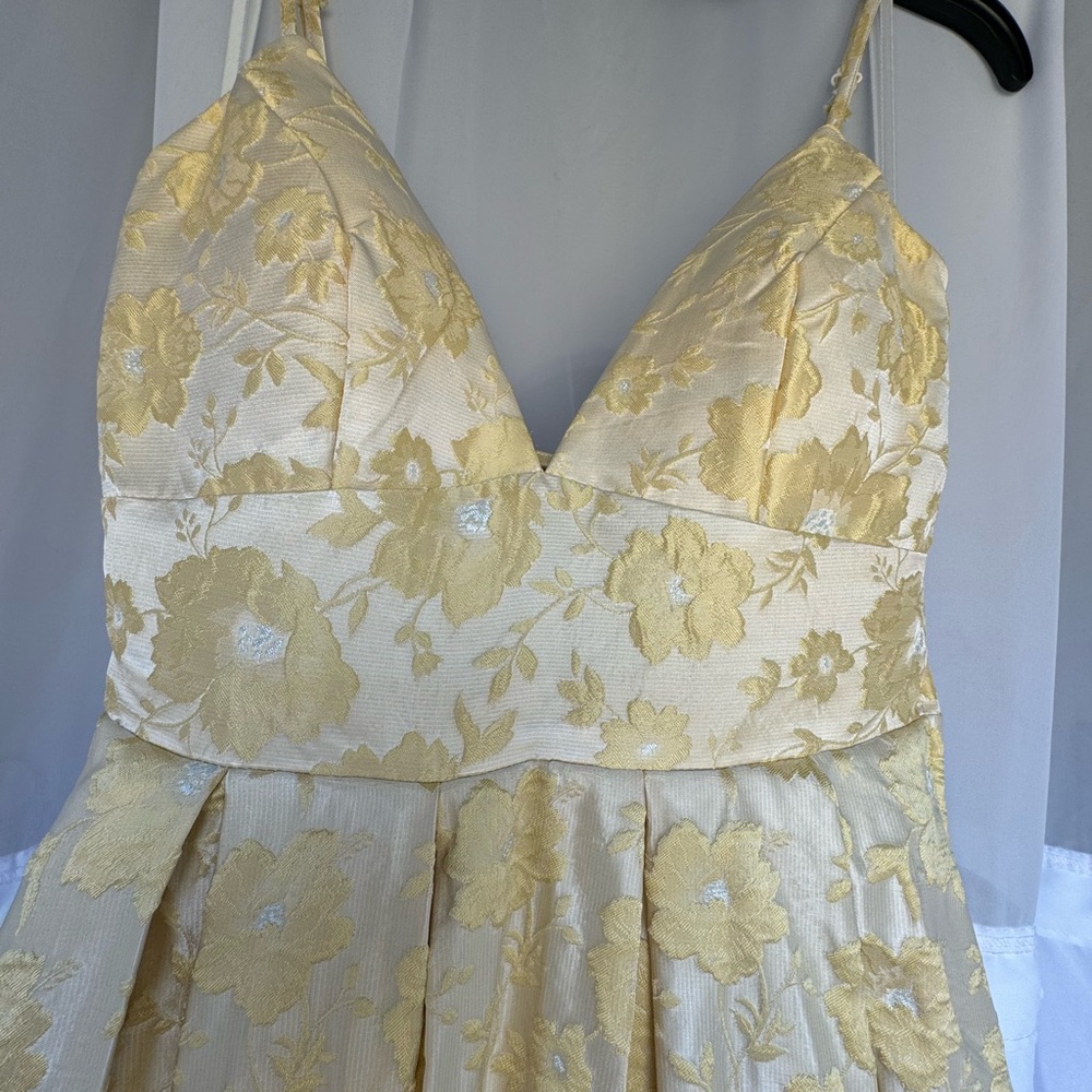 Long Dress with yellow/gold floral print , Trixxi Clothing Company